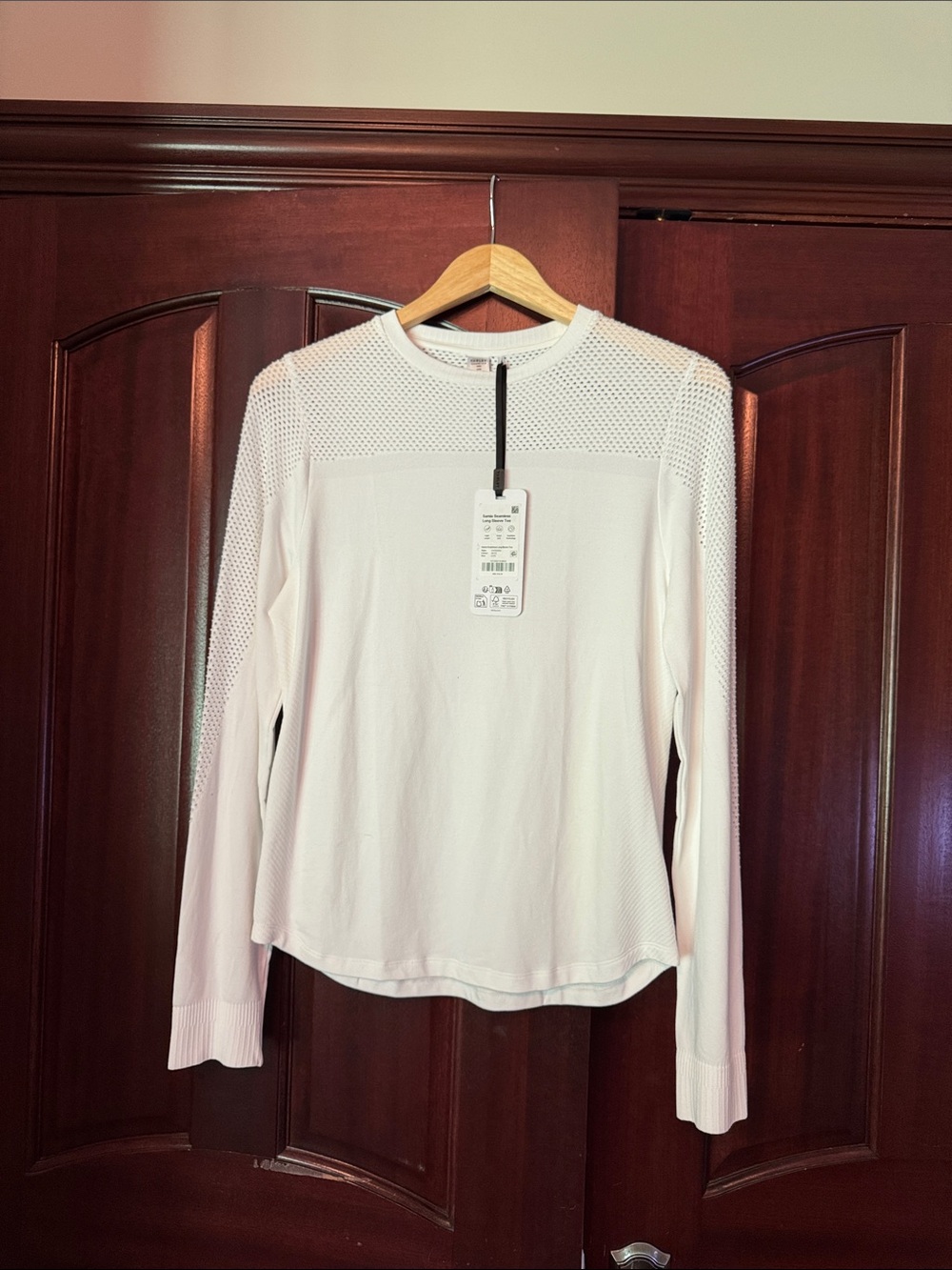 Varley Samia Seamless White Long-Sleeve Crewneck Knit Top